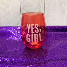 Load image into Gallery viewer, Yes, Girl Stemless Wine Glass in Red and Pink | 20 Oz.