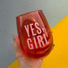 Load image into Gallery viewer, Yes, Girl Stemless Wine Glass in Red and Pink | 20 Oz.