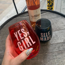 Load image into Gallery viewer, Yes, Girl Stemless Wine Glass in Red and Pink | 20 Oz.