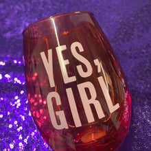 Load image into Gallery viewer, Yes, Girl Stemless Wine Glass in Red and Pink | 20 Oz.