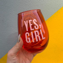 Load image into Gallery viewer, Yes, Girl Stemless Wine Glass in Red and Pink | 20 Oz.