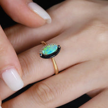 Load image into Gallery viewer, Yin-Yang Black Opal Diamond Sapphire Engagement Ring 18K Yellow Gold