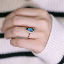 Load image into Gallery viewer, Yin-Yang Black Opal Diamond Sapphire Engagement Ring 18K Yellow Gold