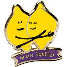 Load image into Gallery viewer, You Are My Main Squeeze Hugging Lemons Enamel Pin in Yellow