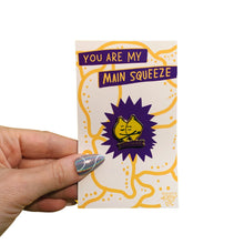 Load image into Gallery viewer, You Are My Main Squeeze Hugging Lemons Enamel Pin in Yellow