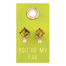 Load image into Gallery viewer, You&#39;re My Fav Gemstone Leather Tag Earrings | Green and Diamond