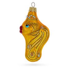 Load image into Gallery viewer, Gold Fish with Red Lips and Blue Eyes Glass Christmas Ornament
