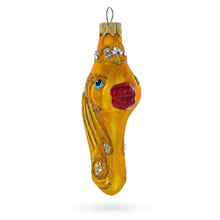 Load image into Gallery viewer, Gold Fish with Red Lips and Blue Eyes Glass Christmas Ornament
