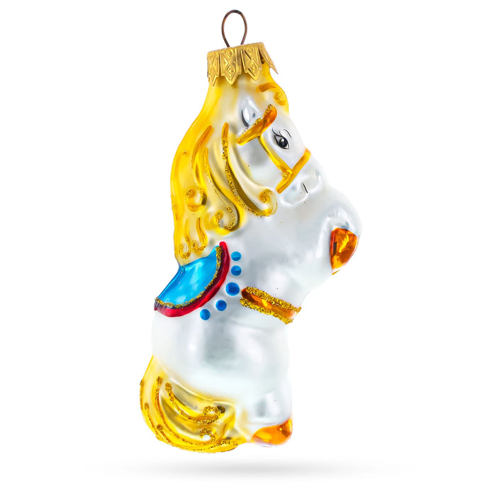 Circus Horse with Blue Saddle Glass Christmas Ornament