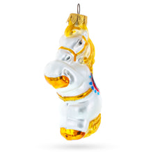 Load image into Gallery viewer, Circus Horse with Blue Saddle Glass Christmas Ornament