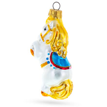 Load image into Gallery viewer, Circus Horse with Blue Saddle Glass Christmas Ornament