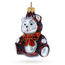 Load image into Gallery viewer, Teddy Bear with Red Bow Glass Christmas Ornament