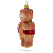 Load image into Gallery viewer, Brown Bear with Red Vest Glass Christmas Ornament