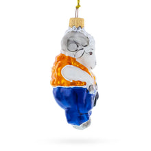 Load image into Gallery viewer, Goat in Folk Vest with Blue Trousers and Hat Glass Christmas Ornament