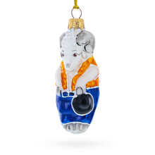 Load image into Gallery viewer, Goat in Folk Vest with Blue Trousers and Hat Glass Christmas Ornament