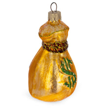 Load image into Gallery viewer, Gold Money Bag With Green Dollar Sign Glass Christmas Ornament