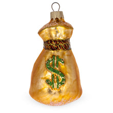 Load image into Gallery viewer, Gold Money Bag With Green Dollar Sign Glass Christmas Ornament