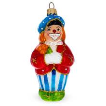 Load image into Gallery viewer, Circus Clown Holding Flowers Glass Christmas Ornament
