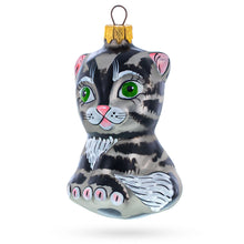 Load image into Gallery viewer, Striped Cat with Green Eyes Glass Christmas Ornament