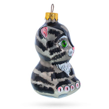 Load image into Gallery viewer, Striped Cat with Green Eyes Glass Christmas Ornament