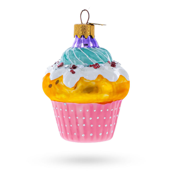 Cupcake Covered with Icing Glass Christmas Ornament