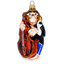 Load image into Gallery viewer, Musician Monkey Playing Cello Glass Christmas Ornament