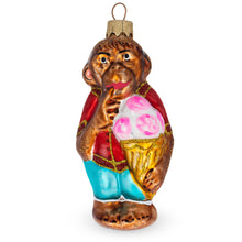 Load image into Gallery viewer, Monkey with Ice Cream Glass Christmas Ornament