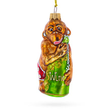 Load image into Gallery viewer, Monkey with Wine Bottle Glass Christmas Ornament