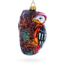 Load image into Gallery viewer, Red Headed Woodpecker Perched On Bark Glass Christmas Ornament