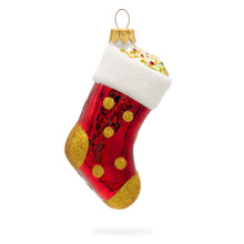 Load image into Gallery viewer, Golden Polka Dot Stocking Glass Christmas Ornament