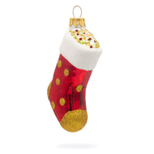 Load image into Gallery viewer, Golden Polka Dot Stocking Glass Christmas Ornament