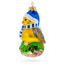 Load image into Gallery viewer, Yellow Chick With Blue Hat And Striped Scarf Glass Christmas Ornament