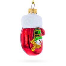 Load image into Gallery viewer, Red Mitten with Snowman Glass Christmas Ornament