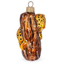 Load image into Gallery viewer, Spotted Leopard Cub Climbing Tree Glass Christmas Ornament