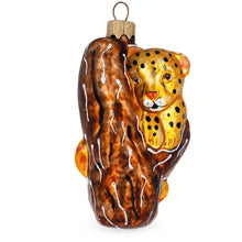 Load image into Gallery viewer, Spotted Leopard Cub Climbing Tree Glass Christmas Ornament