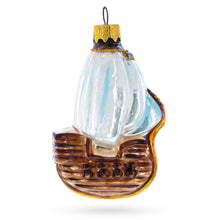 Load image into Gallery viewer, Wooden Sailboat with Billowing White Sails Glass Christmas Ornament