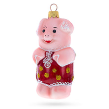 Load image into Gallery viewer, Piglet in Polka Dot Outfit Glass Christmas Ornament