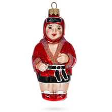 Load image into Gallery viewer, Martial Arts Wrestler in Red Costume Glass Christmas Ornament