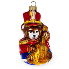 Load image into Gallery viewer, Teddy Bear Soldier with Guitar Glass Christmas Ornament