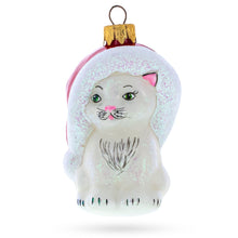 Load image into Gallery viewer, White Cat In Santa Hat Glass Christmas Ornament