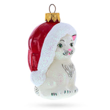Load image into Gallery viewer, White Cat In Santa Hat Glass Christmas Ornament