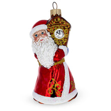 Load image into Gallery viewer, Santa Holding Grandfather Clock Glass Christmas Ornament