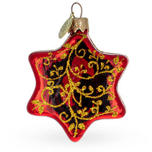 Load image into Gallery viewer, Glossy Red Hexagon with Golden Pattern Glass Christmas Ornament