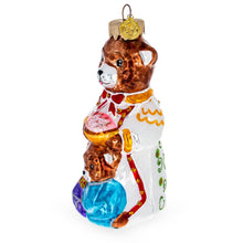 Load image into Gallery viewer, Mother Bear and Cub in Traditional Dress Glass Christmas Ornament