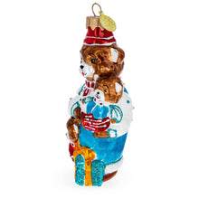 Load image into Gallery viewer, Father Bear with Cubs in Traditional Dress Glass Christmas Ornament