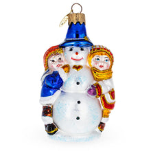 Load image into Gallery viewer, Kids Making Snowman Glass Christmas Ornament