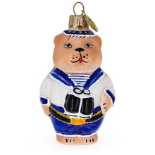 Load image into Gallery viewer, Sailor Bear with Binoculars Glass Christmas Ornament