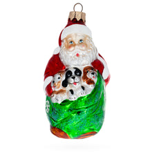 Load image into Gallery viewer, Santa with 3 Puppies Glass Christmas Ornament