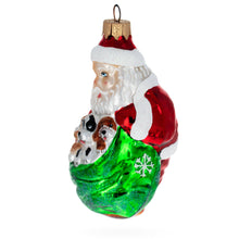 Load image into Gallery viewer, Santa with 3 Puppies Glass Christmas Ornament