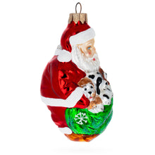 Load image into Gallery viewer, Santa with 3 Puppies Glass Christmas Ornament